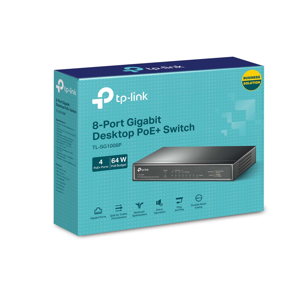 Switch Ethernet TP-Link 8 Puertos (4 PoE+ 64W) TL-SG1008P Gigabit