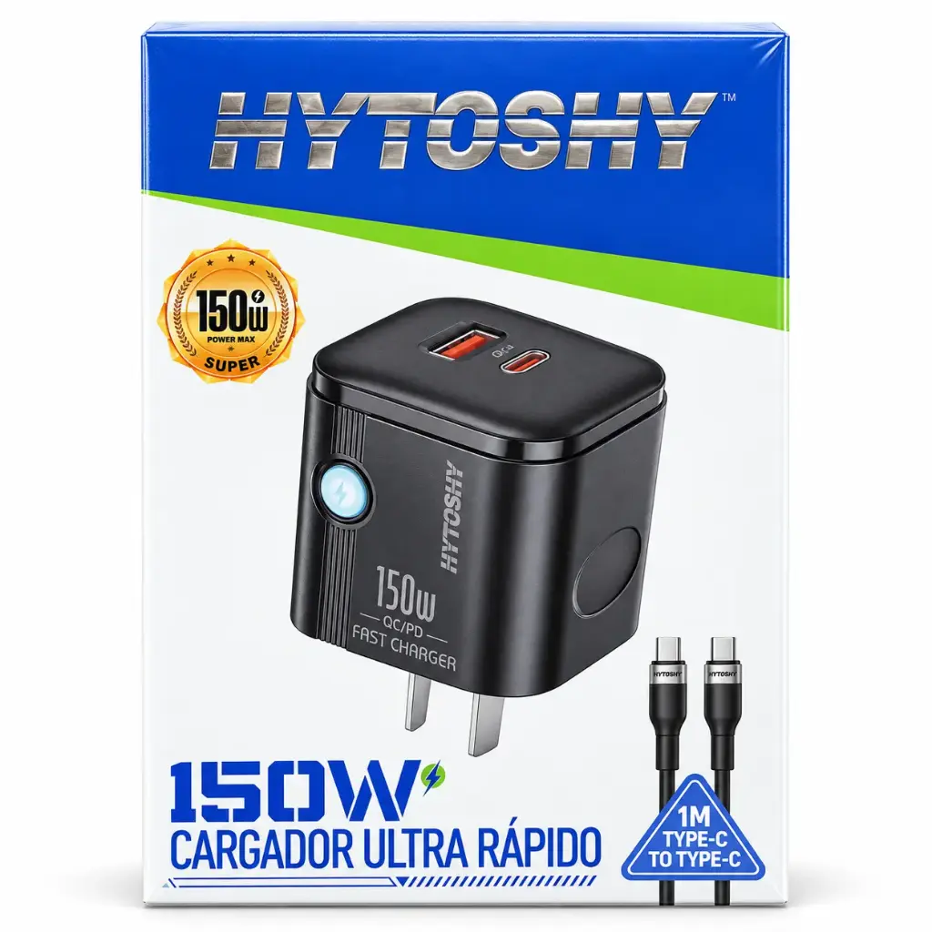Cargador Hytoshy 150W USB + Tipo C + Cable Tipo C a Tipo C