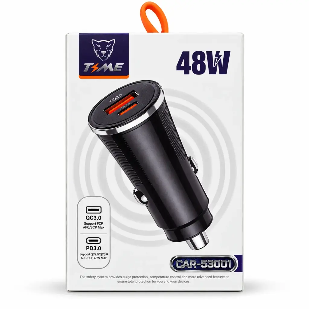 Cargador Time 48W USB + Tipo C Para Auto