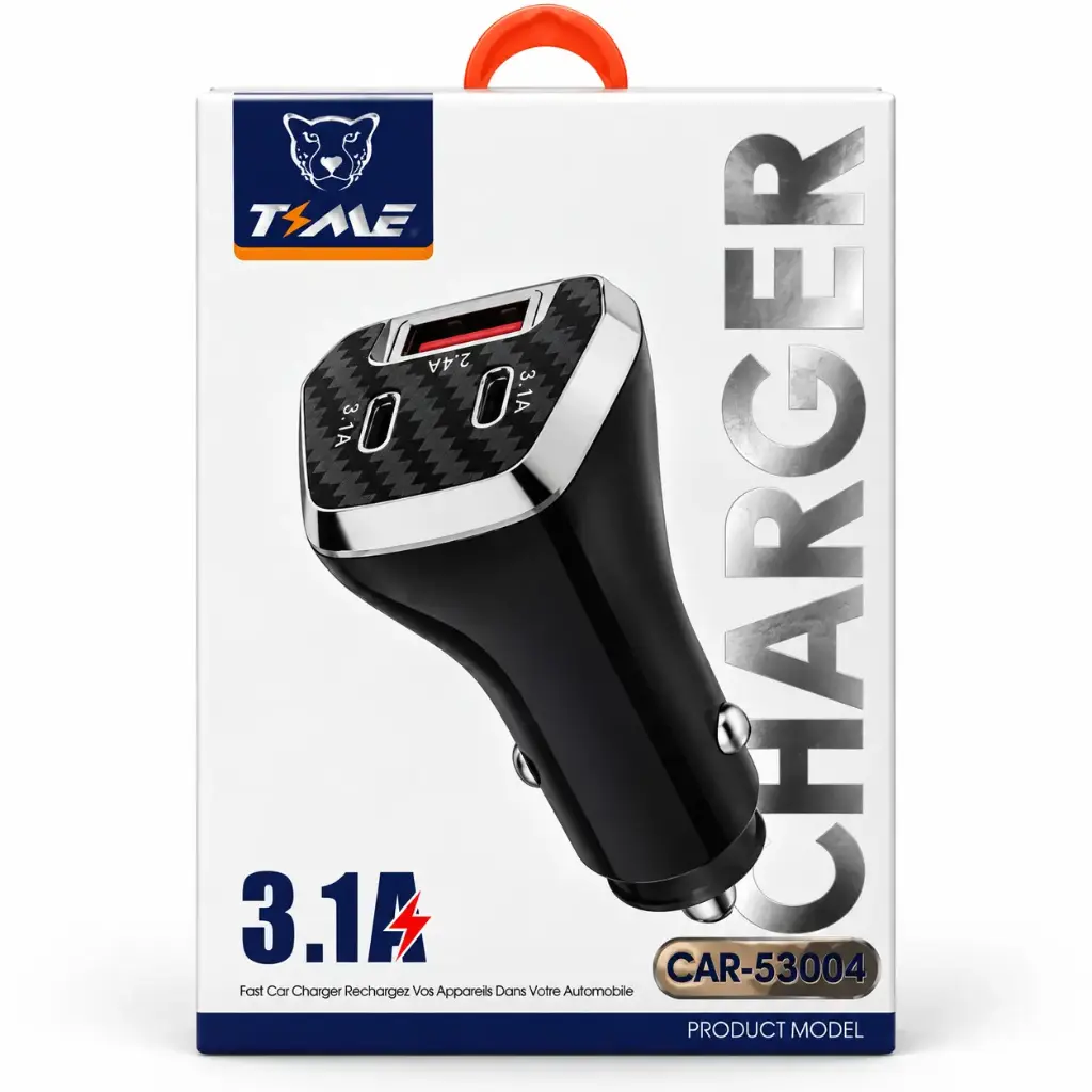 Cargador Time 3.1A USB + Tipo C x 2 Para Auto