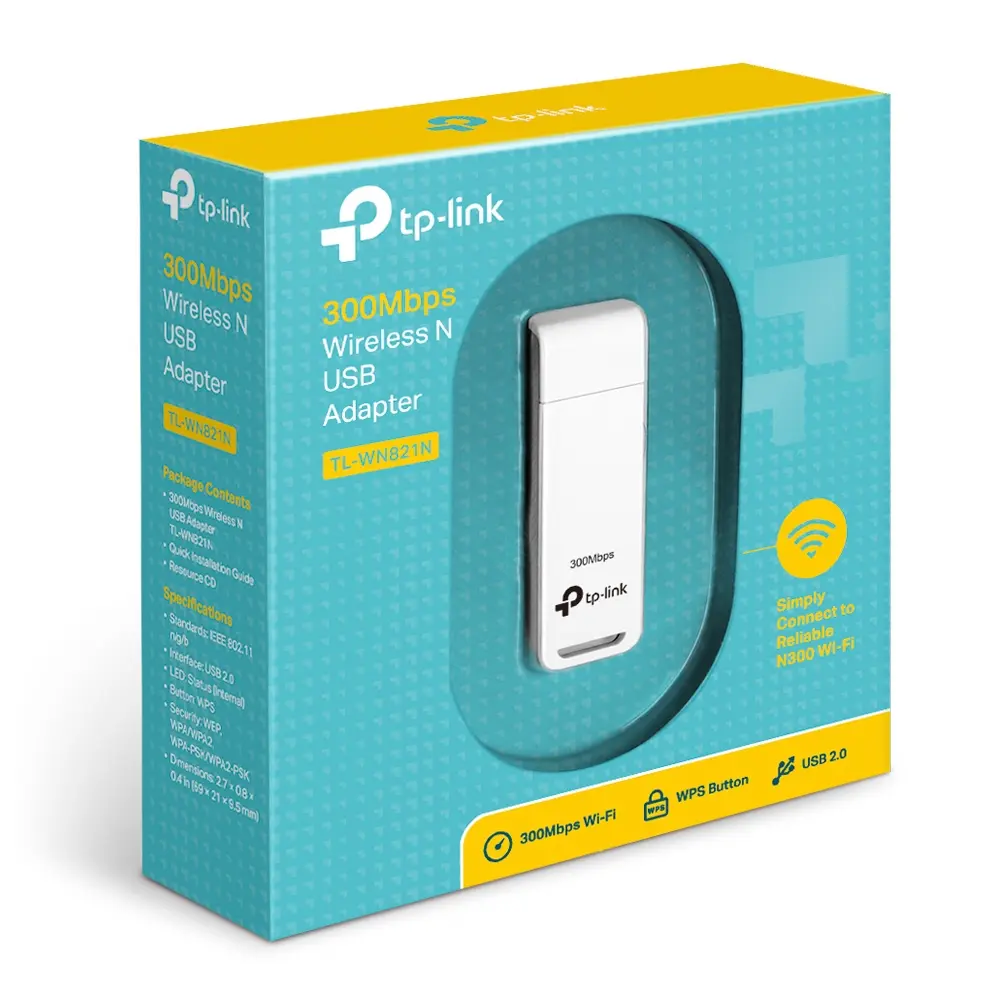 Placa De Red Inalambrica TP-Link USB 300Mbps TL-WN821N