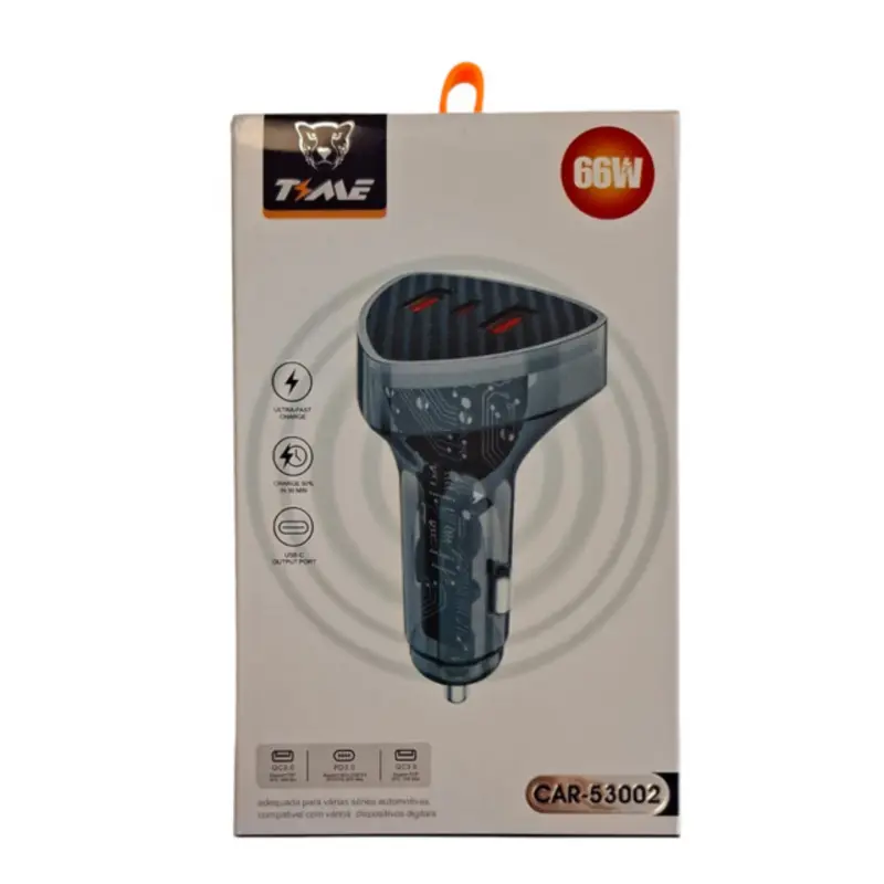 Cargador De Auto Time 66W 1 Tipo C + 2 USB CAR-53002