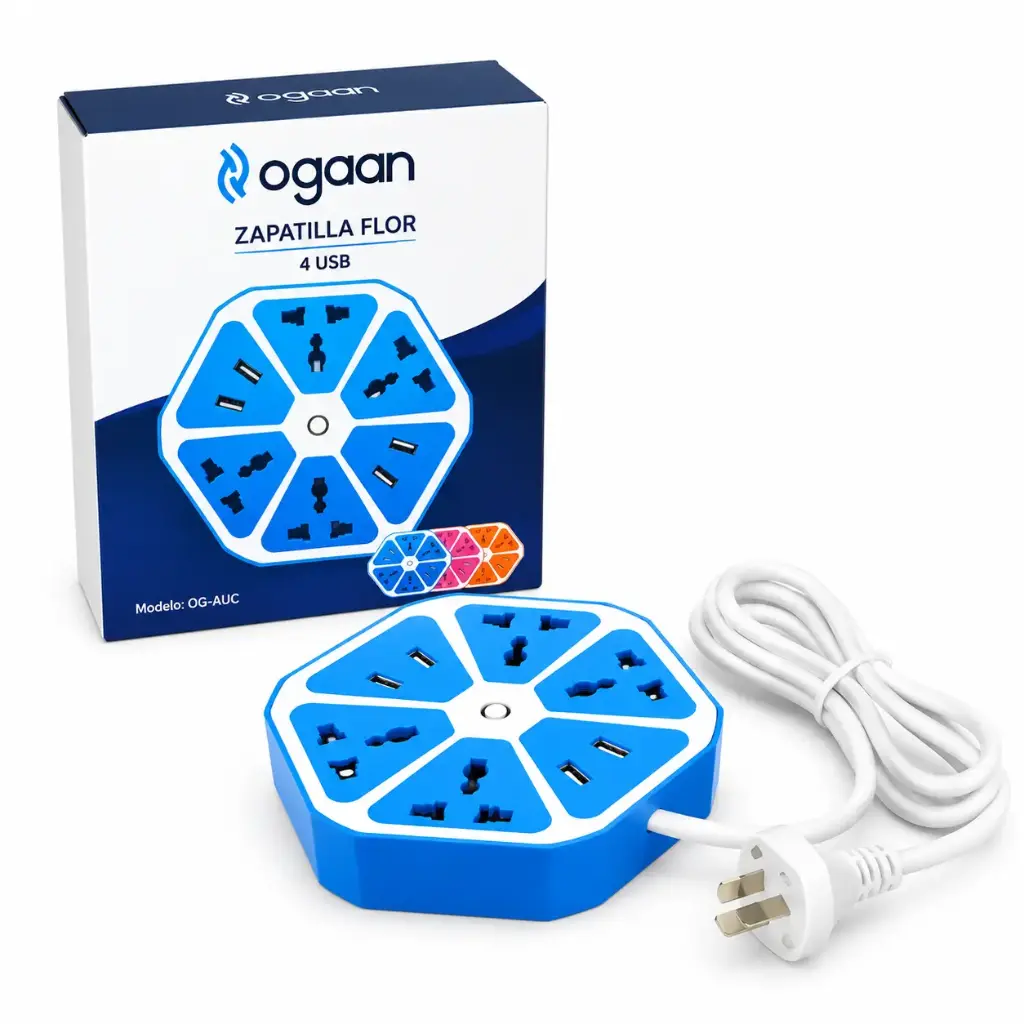 Zapatilla Alargue 4 Entradas + 4 Usb Flor 