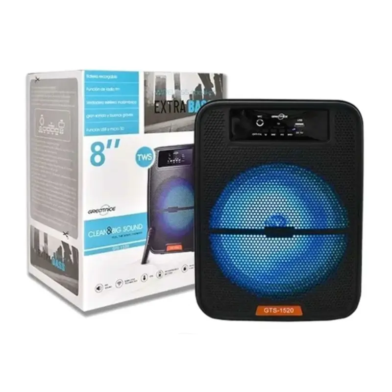 Parlante Bluetooth Suono 8" GTS-1520 BT+SD+USB+Mic+RGB