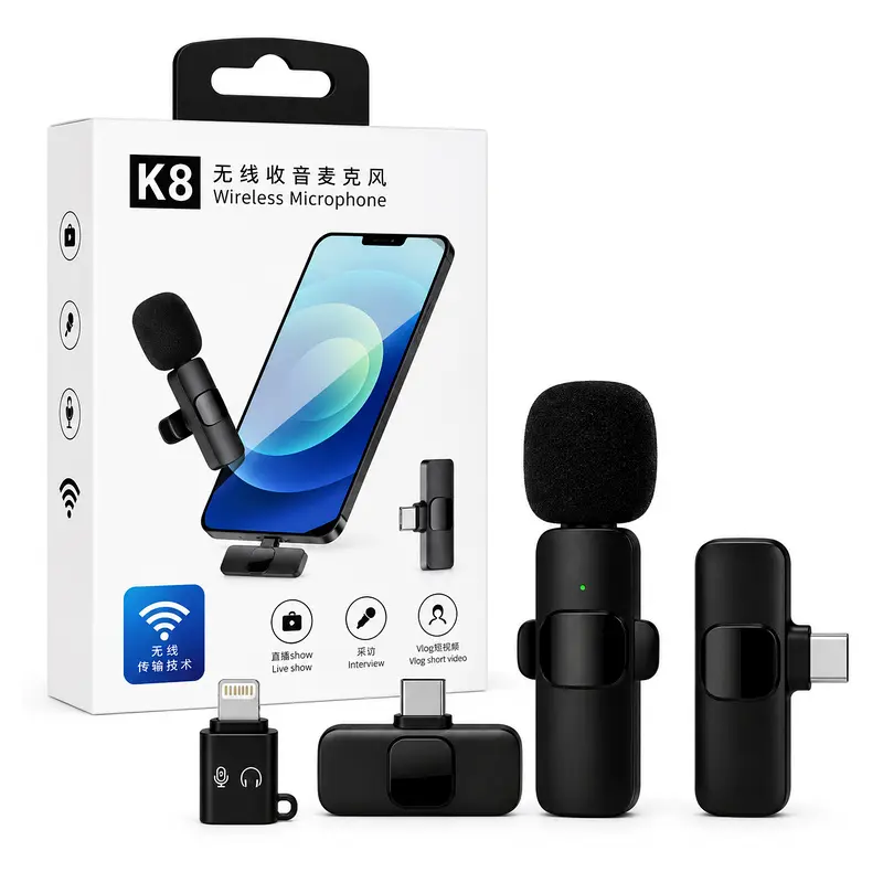 Microfono Corbatero Inalambrico K8 USB C + Iphone