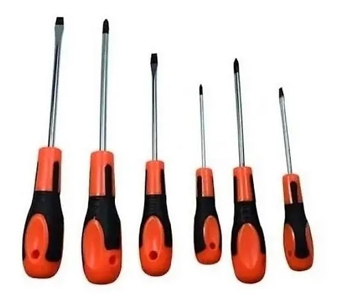 Destornillador X 6 Piezas Naranja (3 Plano + 3 Philips)