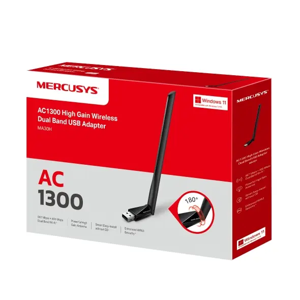 Placa De Red Inalambrica Nano Usb Mercusys Doble Banda MA30H AC1300