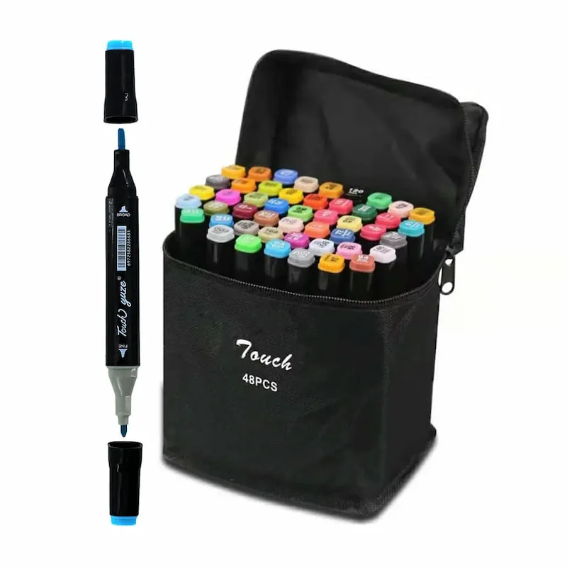 Marcador / Fibron Doble Punta x 48 Unidades con Bolso