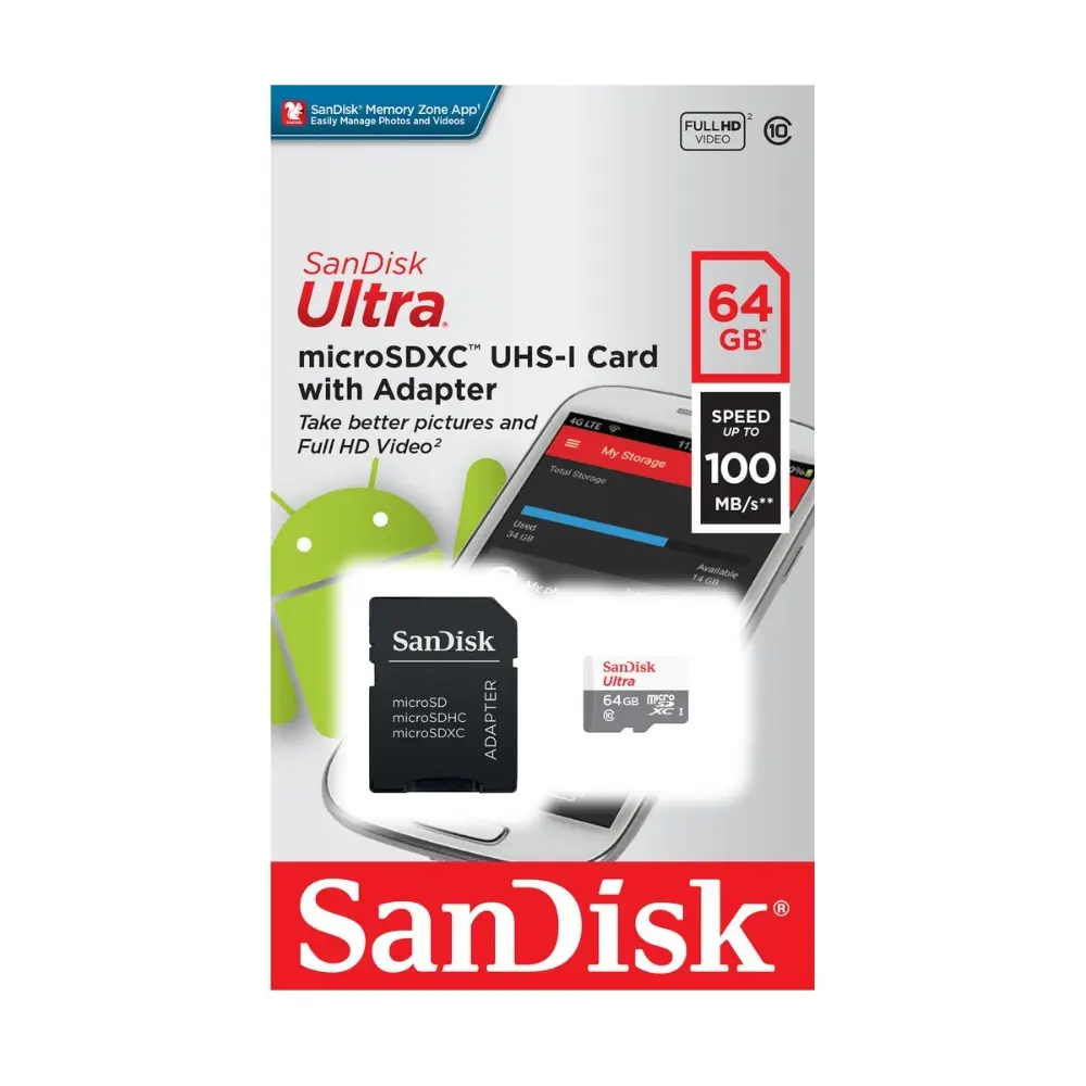 Memoria Sandisk Micro SD con Adaptador 64GB Clase 10