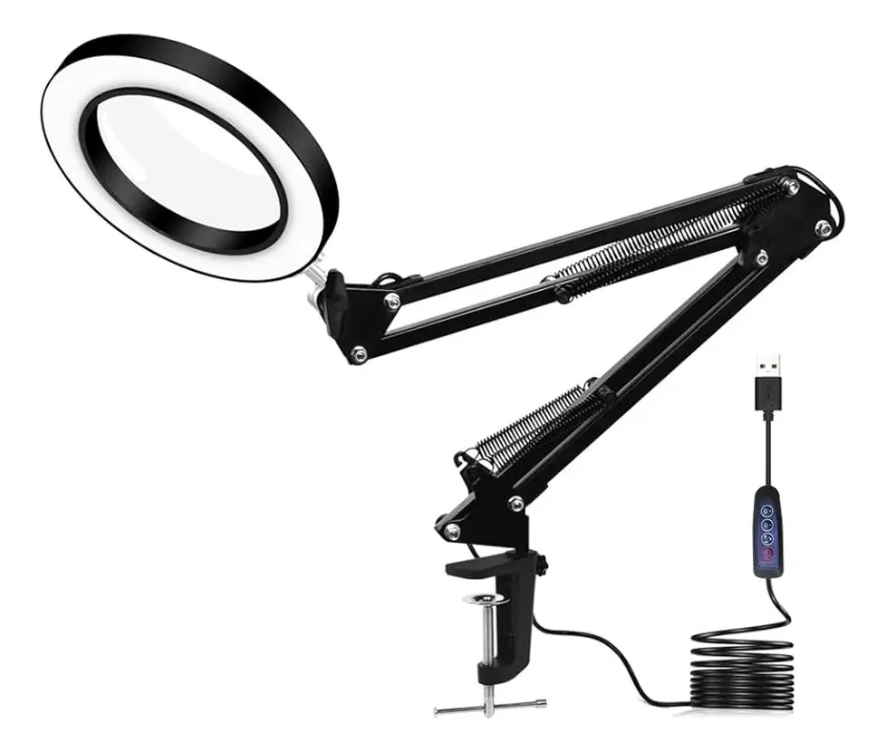 Lampara Articulada de Escritorio con Lupa y LED 3 Tonos