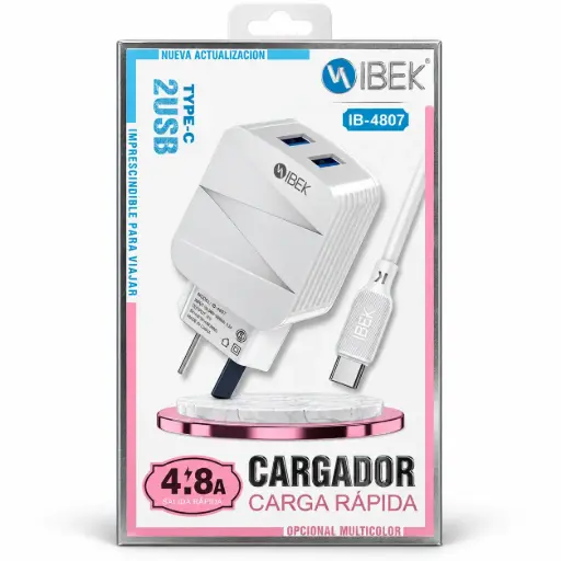 [6274] Cargador IBEK 4.8A USB x 2 + Cable Tipo C