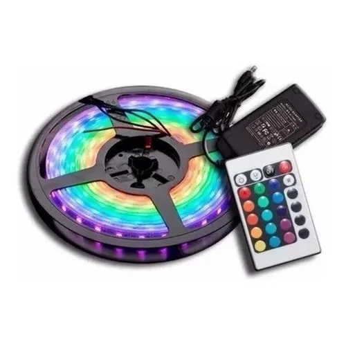 [4264] Tira Led Multicolor RGB 5 Metros con Fuente y Control 2835