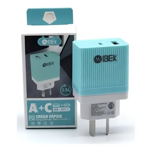 [5245] Cargador Tipo C + Usb Ibek 5.8A