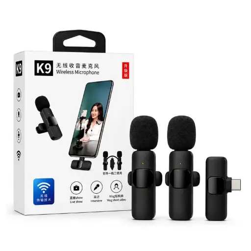 [5603] Microfono Corbatero Inalambrico K9 USB C x 2 Unidades