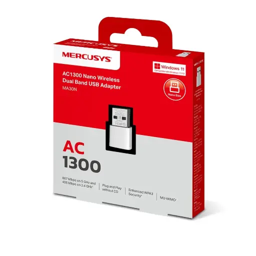 [5758] Placa De Red Inalambrica Nano Usb Mercusys Doble Banda MA30N AC1300
