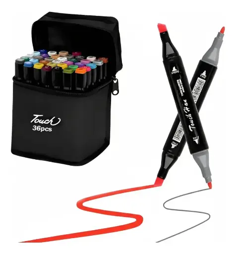 [5936] Marcador / Fibron Doble Punta x 36 Unidades con Bolso